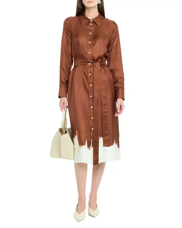 Amaya Double-Printed Tie Waist Silk Twill Dress