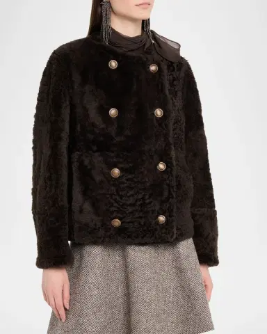 Brunello Cucinelli Reversible Sheep Shearling Double-Breasted Jacket | Thumbnail 3 Brunello Cucinelli Reversible Sheep Shearling Double-Breasted Jacket | Thumbnail 3