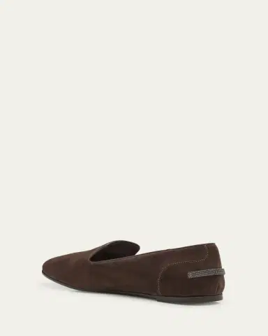 Brunello Cucinelli Monili Detail Suede Slippers | Thumbnail 3