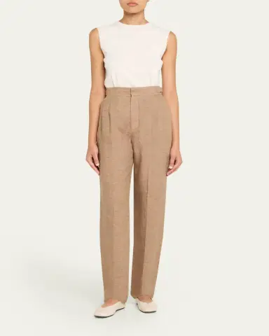 Loro Piana Malik Solaire Linen Pleated Straight-Leg Trousers | Thumbnail 2