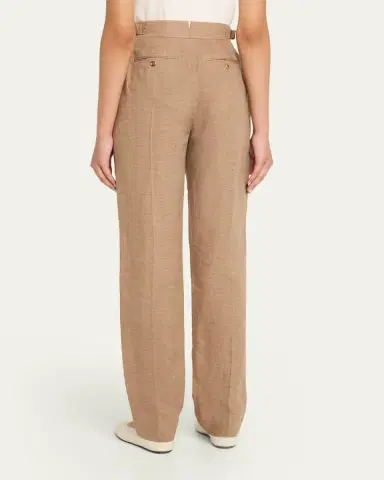 Loro Piana Malik Solaire Linen Pleated Straight-Leg Trousers | Thumbnail 3