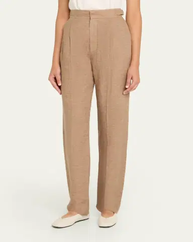 Loro Piana Malik Solaire Linen Pleated Straight-Leg Trousers | Thumbnail 4