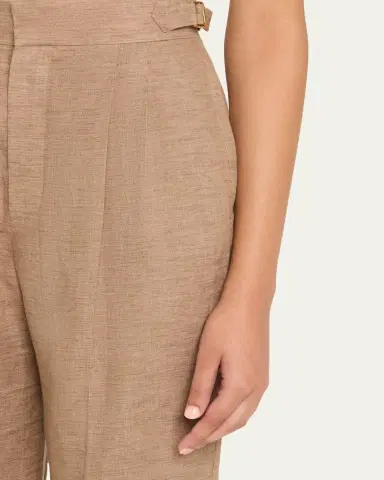 Loro Piana Malik Solaire Linen Pleated Straight-Leg Trousers | Thumbnail 5
