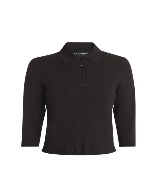 3/4-Sleeve Cashmere Polo Sweater