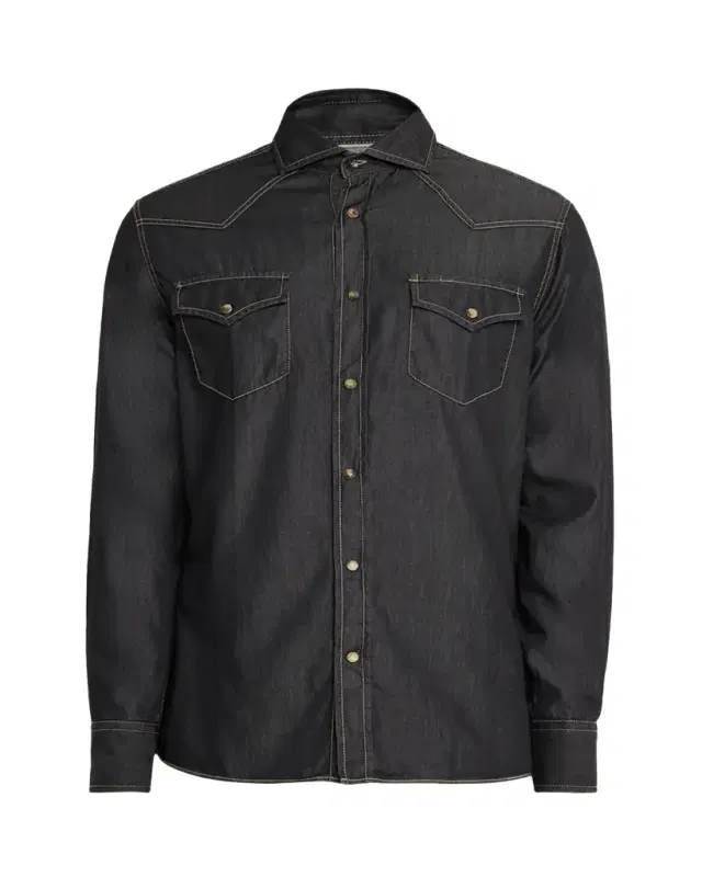 Brunello Cucinelli Mens Lightweight Denim Western Shirt
