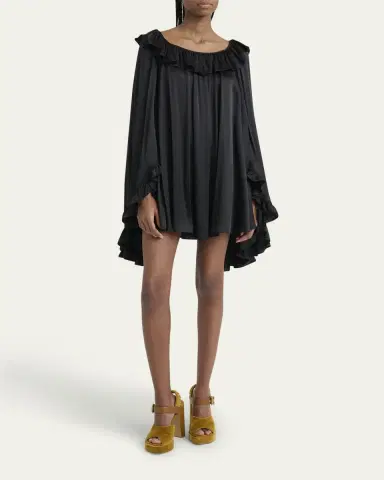 Chloé Silk Satin Ruffle Mini Dress | Thumbnail 2 Chloé Silk Satin Ruffle Mini Dress | Thumbnail 2