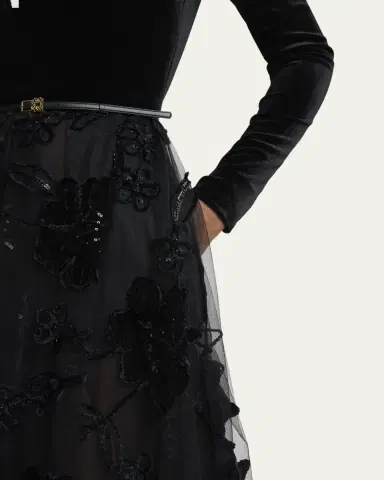 Elie Saab Off-The-Shoulder Velvet Sequined Tulle Gown | Thumbnail 2