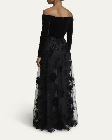 Elie Saab Off-The-Shoulder Velvet Sequined Tulle Gown | Thumbnail 4