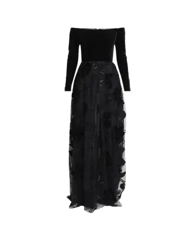 Elie Saab Off-The-Shoulder Velvet Sequined Tulle Gown | Thumbnail 1