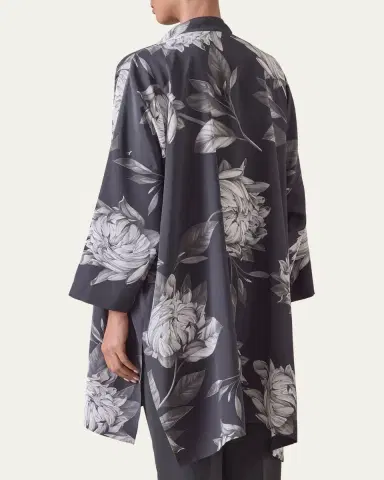 Eskandar Wide Longer-Back Collarless Shirt With Slits (Very Long Length) | Thumbnail 3
