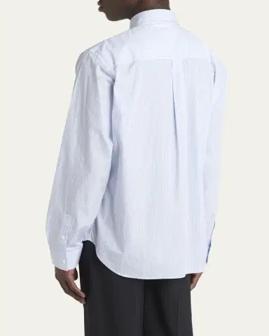 Bottega Veneta Men's Fine Stripe Poplin Shirt with Embroidered Mushroom Patch | Thumbnail 3 Bottega Veneta Men's Fine Stripe Poplin Shirt with Embroidered Mushroom Patch | Thumbnail 3
