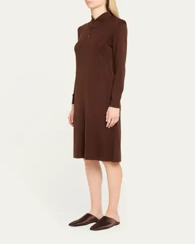 Loro Piana Lyskamm Long-Sleeve Silk Polo Dress | Thumbnail 4 Loro Piana Lyskamm Long-Sleeve Silk Polo Dress | Thumbnail 4