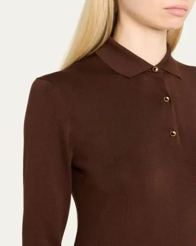 Loro Piana Lyskamm Long-Sleeve Silk Polo Dress | Thumbnail 5 Loro Piana Lyskamm Long-Sleeve Silk Polo Dress | Thumbnail 5