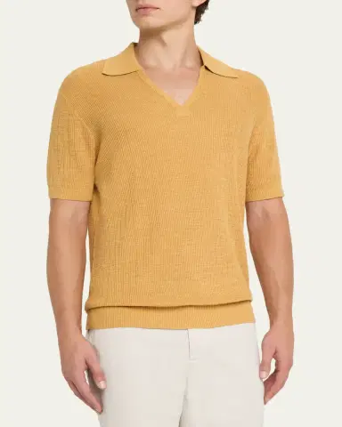 Frescobol Carioca Men's Joaquim Ribbed Johnny Collar Polo Shirt | Thumbnail 4