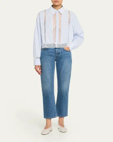 LoveShackFancy Delano Lace-Trim Striped Shirt | Thumbnail 2 LoveShackFancy Delano Lace-Trim Striped Shirt | Thumbnail 2