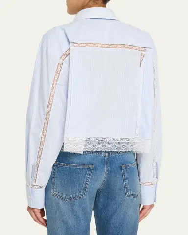 LoveShackFancy Delano Lace-Trim Striped Shirt | Thumbnail 3 LoveShackFancy Delano Lace-Trim Striped Shirt | Thumbnail 3