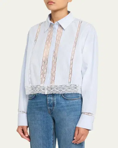 LoveShackFancy Delano Lace-Trim Striped Shirt | Thumbnail 4 LoveShackFancy Delano Lace-Trim Striped Shirt | Thumbnail 4