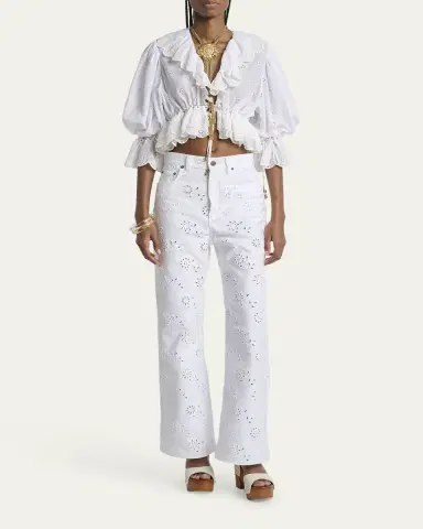 Chloé Eyelet Cotton Ruffle Crop Peasant Blouse | Thumbnail 6 Chloé Eyelet Cotton Ruffle Crop Peasant Blouse | Thumbnail 6