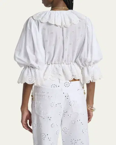 Chloé Eyelet Cotton Ruffle Crop Peasant Blouse | Thumbnail 7 Chloé Eyelet Cotton Ruffle Crop Peasant Blouse | Thumbnail 7