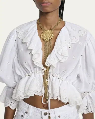 Chloé Eyelet Cotton Ruffle Crop Peasant Blouse | Thumbnail 9 Chloé Eyelet Cotton Ruffle Crop Peasant Blouse | Thumbnail 9