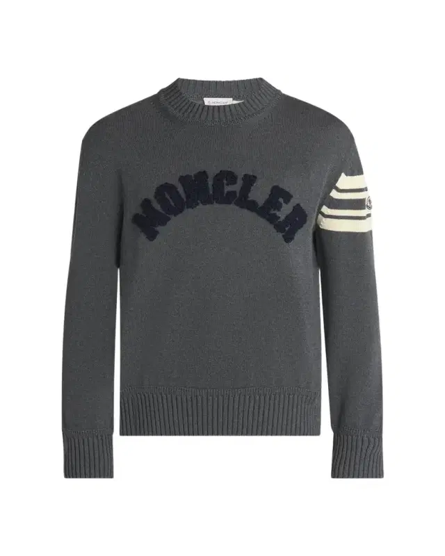 Moncler Men's Curved Logo Knit Crewneck Sweater