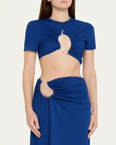 Christopher Esber Paisley Ruched Crop T-Shirt | Thumbnail 4
