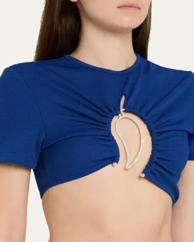 Christopher Esber Paisley Ruched Crop T-Shirt | Thumbnail 5