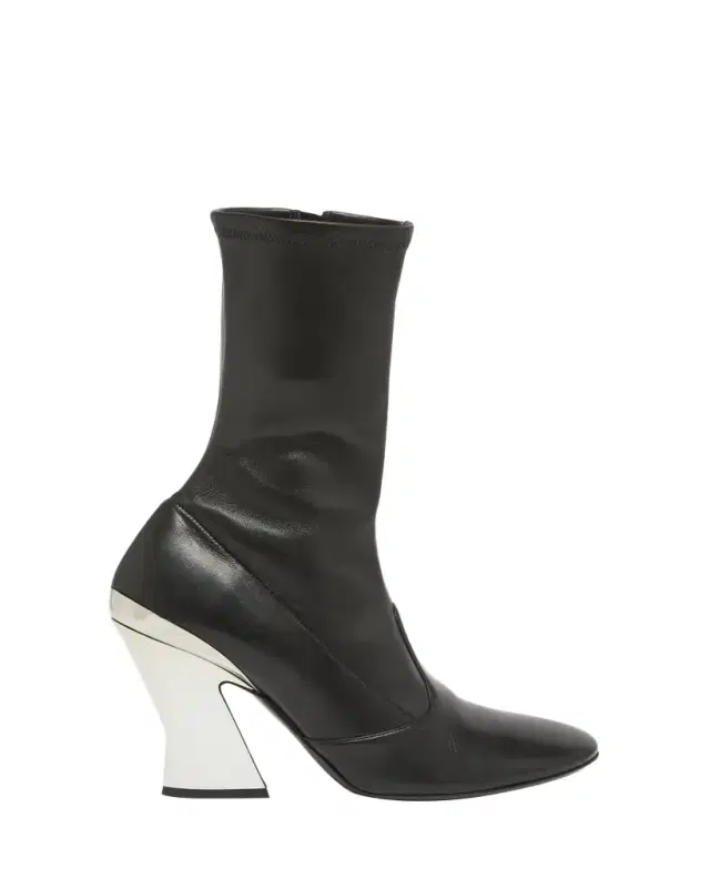 Leather Metallic Sculpted-Heel Ankle Booties