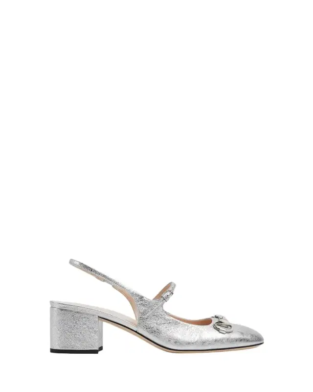 Metallic Galassia Leather Lady Horsebit Slingback Pumps