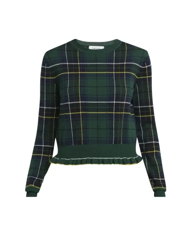 Tartan Ruffle Crewneck Sweater