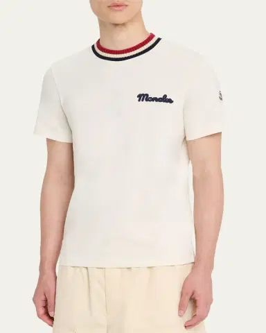 Moncler Men's Jersey Stripe-Ribbed Crewneck T-Shirt | Thumbnail 4 Moncler Men's Jersey Stripe-Ribbed Crewneck T-Shirt | Thumbnail 4