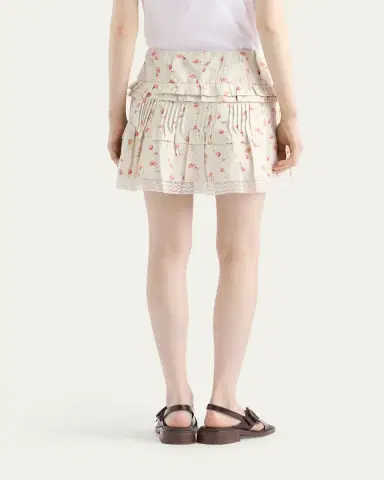 Prada Flower Print Tiered Ruffle Linen Mini Skirt | Thumbnail 3 Prada Flower Print Tiered Ruffle Linen Mini Skirt | Thumbnail 3