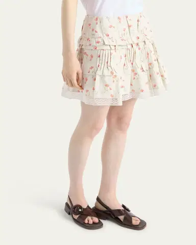 Prada Flower Print Tiered Ruffle Linen Mini Skirt | Thumbnail 4 Prada Flower Print Tiered Ruffle Linen Mini Skirt | Thumbnail 4