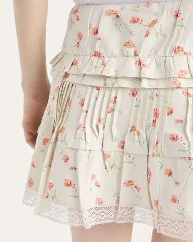 Prada Flower Print Tiered Ruffle Linen Mini Skirt | Thumbnail 5 Prada Flower Print Tiered Ruffle Linen Mini Skirt | Thumbnail 5
