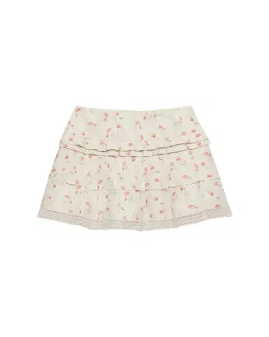Prada Flower Print Tiered Ruffle Linen Mini Skirt | Thumbnail 1 Prada Flower Print Tiered Ruffle Linen Mini Skirt | Thumbnail 1