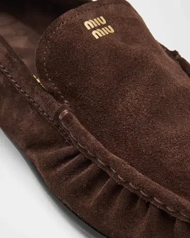 Miu Miu Suede Ruched Mocassin Loafers | Thumbnail 4