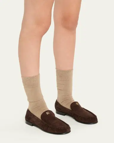 Miu Miu Suede Ruched Mocassin Loafers | Thumbnail 7