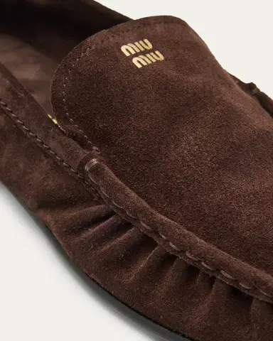 Miu Miu Suede Ruched Mocassin Loafers | Thumbnail 10