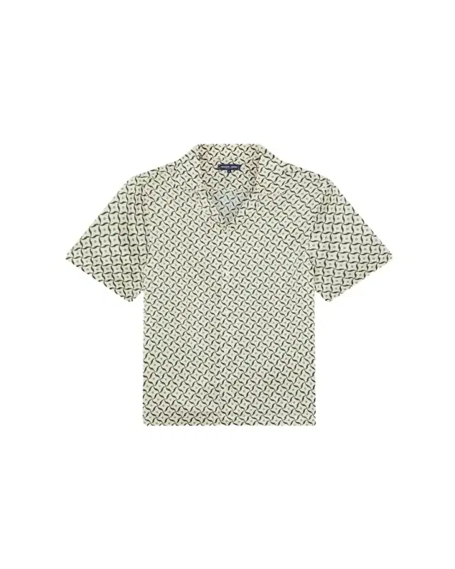 Men's Silk Lotus-Print Camp Shirt