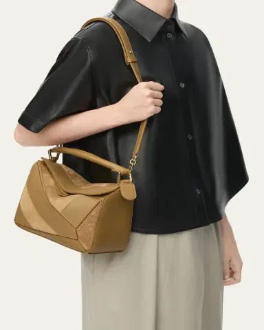 Loewe Puzzle Small Striped Top-Handle Bag in Leather & Suede | Thumbnail 4 Loewe Puzzle Small Striped Top-Handle Bag in Leather & Suede | Thumbnail 4