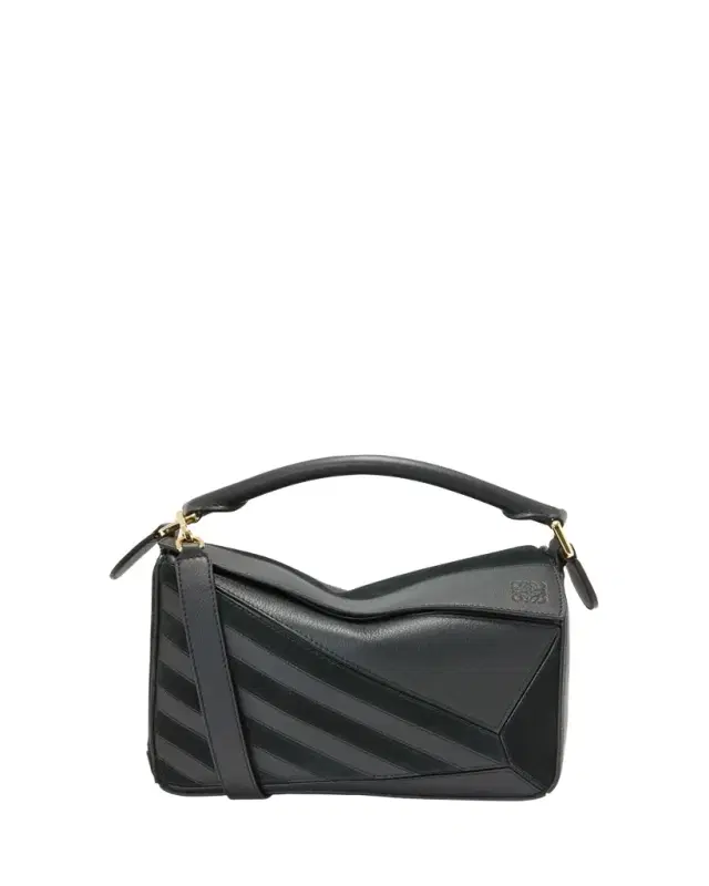 Loewe Puzzle Small Striped Top-Handle Bag in Leather & Suede