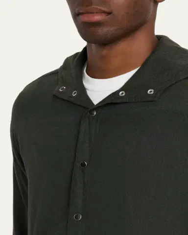 Kiton Men's Flannel Hooded Snap-Front Overshirt | Thumbnail 2