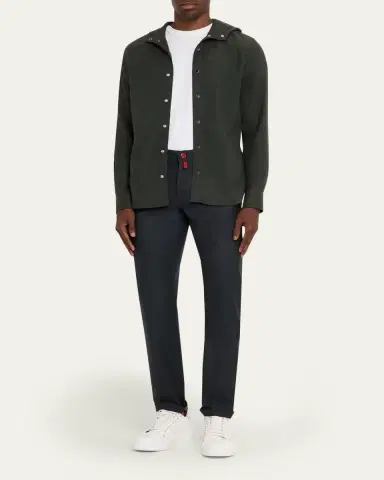 Kiton Men's Flannel Hooded Snap-Front Overshirt | Thumbnail 3