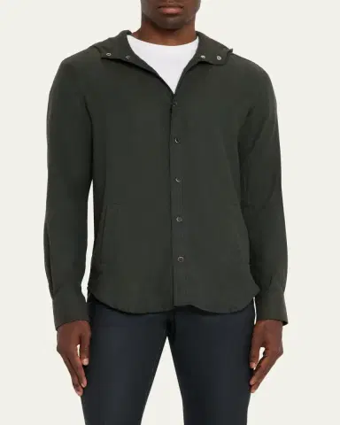 Kiton Men's Flannel Hooded Snap-Front Overshirt | Thumbnail 4
