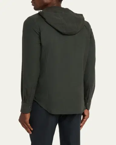 Kiton Men's Flannel Hooded Snap-Front Overshirt | Thumbnail 5