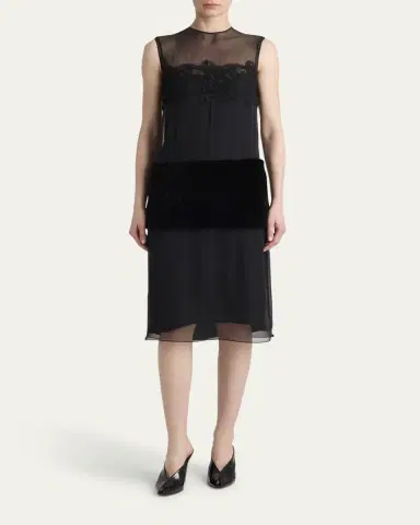 Ferragamo Silk Chiffon Velvet Panel Sleeveless Midi Dress | Thumbnail 2 Ferragamo Silk Chiffon Velvet Panel Sleeveless Midi Dress | Thumbnail 2