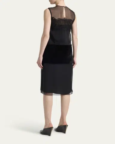Ferragamo Silk Chiffon Velvet Panel Sleeveless Midi Dress | Thumbnail 3 Ferragamo Silk Chiffon Velvet Panel Sleeveless Midi Dress | Thumbnail 3