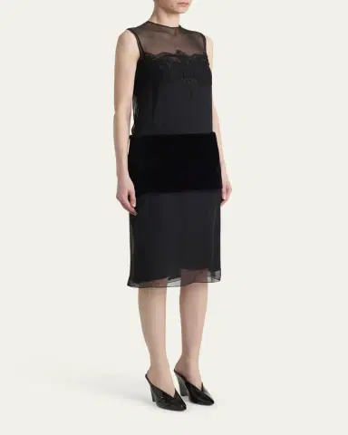 Ferragamo Silk Chiffon Velvet Panel Sleeveless Midi Dress | Thumbnail 4 Ferragamo Silk Chiffon Velvet Panel Sleeveless Midi Dress | Thumbnail 4