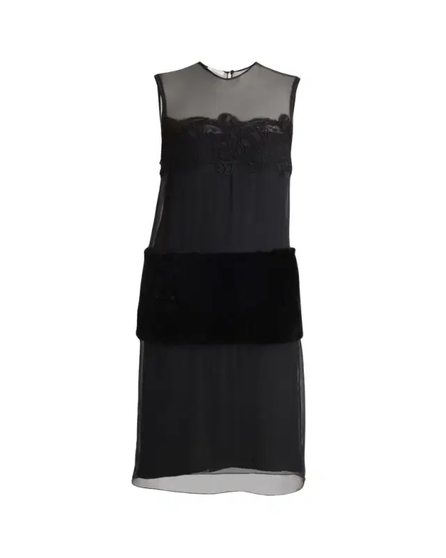 Ferragamo Silk Chiffon Velvet Panel Sleeveless Midi Dress