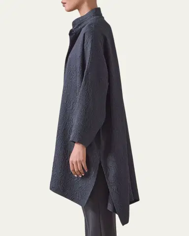 Eskandar Damask Cloque Wide Longer-Back Double Stand-Collar Shirt With Slits (Very Long Length) | Thumbnail 5 Eskandar Damask Cloque Wide Longer-Back Double Stand-Collar Shirt With Slits (Very Long Length) | Thumbnail 5